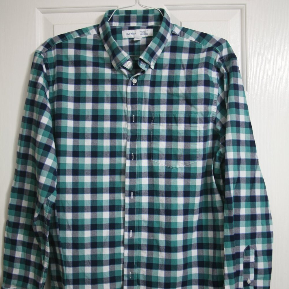 Old Navy Men's Oxford Casual Buttondown, Size XL, Green/Blue